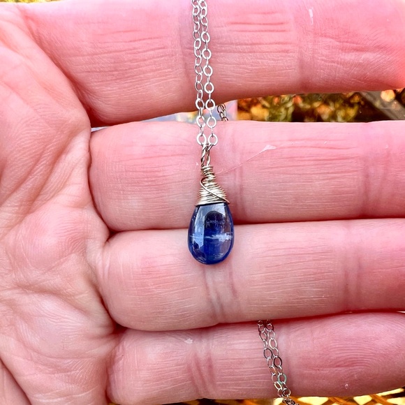 Handmade Blue Kyanite Pendant Solid 14K White Gold , Wire Wrapped - no chain - Picture 5 of 9